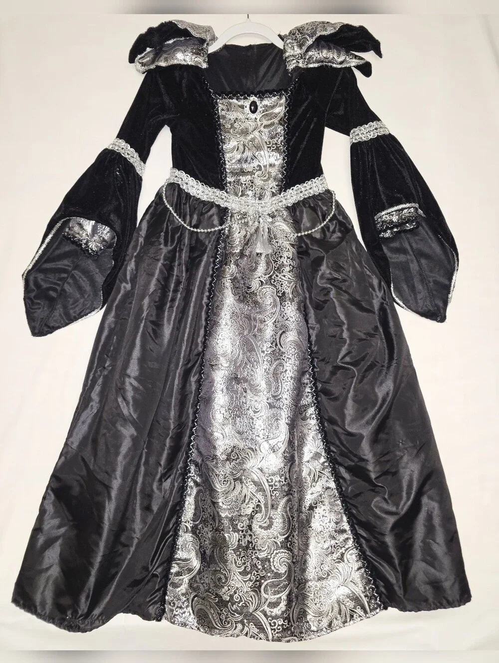 Kids Black and Silver Renaissance Princess Witch Dark Queen Costume Dress